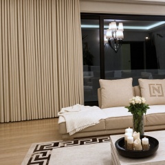 Fashionable one-colour curtain, for living room, matt, soft touch, beige