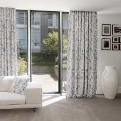 Modern curtain, natural, matt, large flowers and leaves