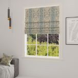 Luxurious Roman blind with vertical stripes and plant ornament pattern