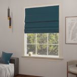 Roman blind in stylish soft one-colored dark turquoise