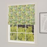 Roman blind in natural matte color with botanical pattern