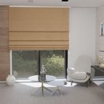 Modern Roman blind in matte one-colored pastel beige with orange