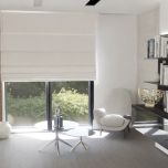 Roman blind, in light cream colour, matt fabric, with chain mechanism, made-to-measure