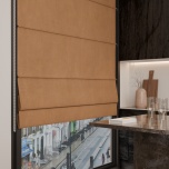 Modern Roman blind, smooth pastel beige with orange, matte