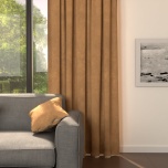 Fashionable smooth curtain, for the living room, matt, soft to the touch, pastel beige with orange