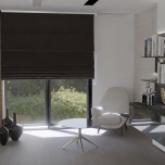 Elegant Roman blind in stylish chocolate brown velvet