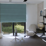 Roman blind in stylish light turquoise velvet