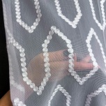 Modern curtain with white embroidered bottom geometric pattern 