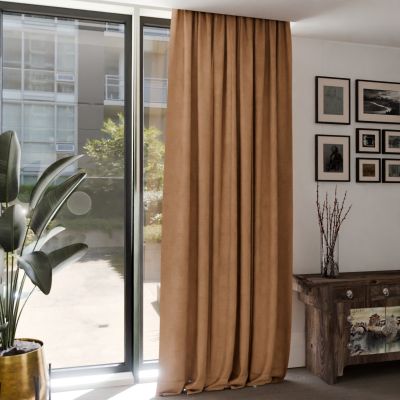 Fashionable smooth curtain, for the living room, matt, soft to the touch, pastel beige with orange