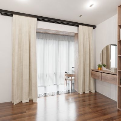 Fashionable one-colour curtain, for living room, matt, soft touch, beige
