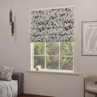 Roman blind in modern natural matte with floral pattern