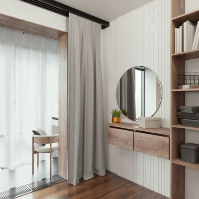 Modern blackout curtain, blackout, matt, light grey