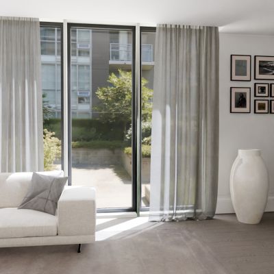 Natural, light-permeable linen curtain, beige linen curtains.