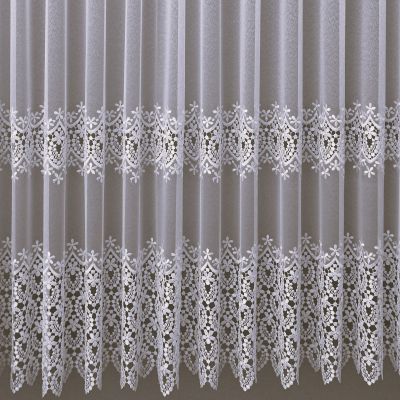 Stylish elegant curtain with white guipure ornamental pattern 