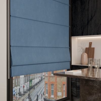 Modern Roman blind in matte smooth denim