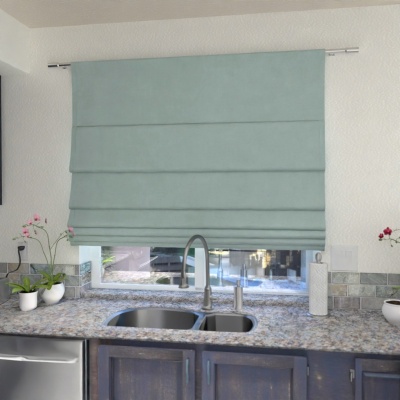 Modern Roman blind matt, soft, single colour, for kitchen, room, light denim 