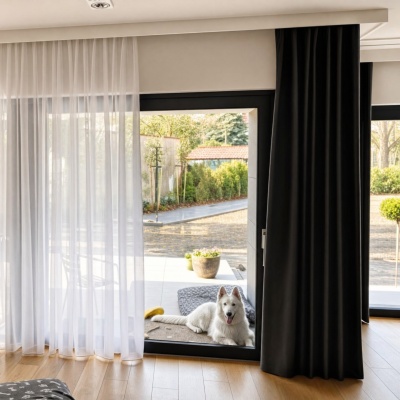 Modern velvet drape, for living room, soft touch, black