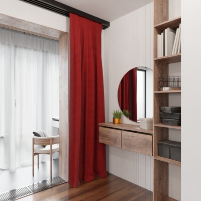 Modern drape red, matt soft touch, made to measure