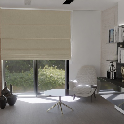 Elegant Roman blind in stylish warm cream velvet