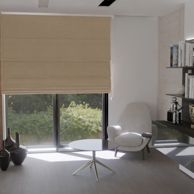 Stylish beige velvet Roman blind