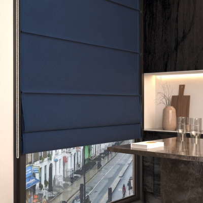 Dark blue blackout Roman blind in matt
