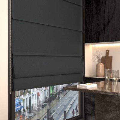 Steel blackout Roman blind in matt