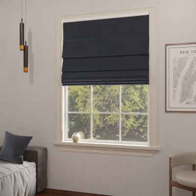 Dark graphite blackout Roman blind in matt