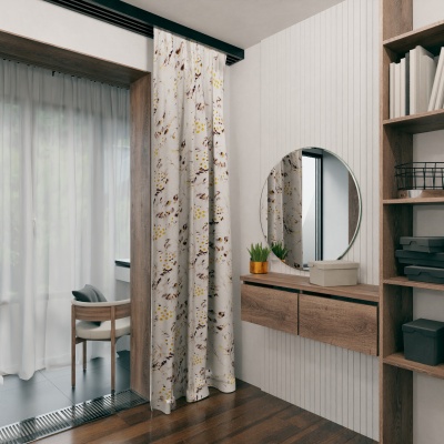 Beautiful natural blackout curtain for the room, matt, floral pattern