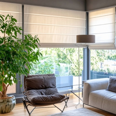 Linen Roman Blind in a Beige Shade