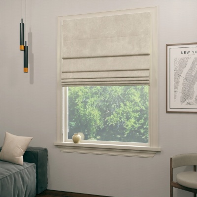 Modern Roman blind in sand-color, made-to-measure