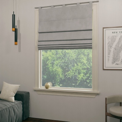 Roman blind for curtain rod in an elegant grey shade, made to measure