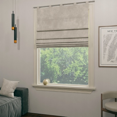 Curtain rod Roman blind in a beautiful pearl beige colour