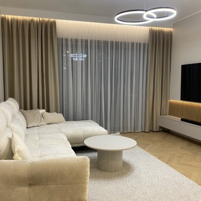 Soft curtain in light cream colour, for the living room, without ironing