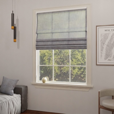 Modern semi-transparent Roman blind, matt grey, made to measure