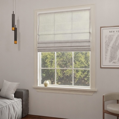 Modern Roman blind, semi-transparent with linen structure, matt, cream