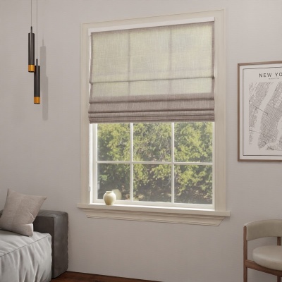 Roman blind semi-transparent matte with linen texture, dark beige