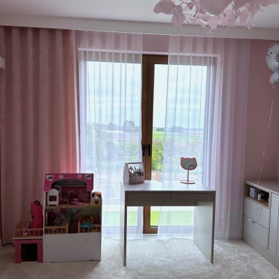 Beautiful one-colour matt modern curtain for children's room, pastel light pink