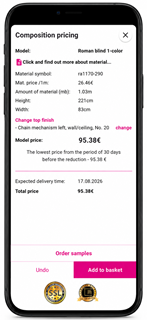 check the price of your roman blinds in the app