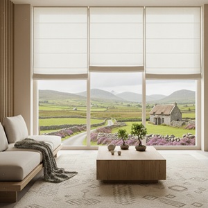 Japandi style room with modern roman blinds.