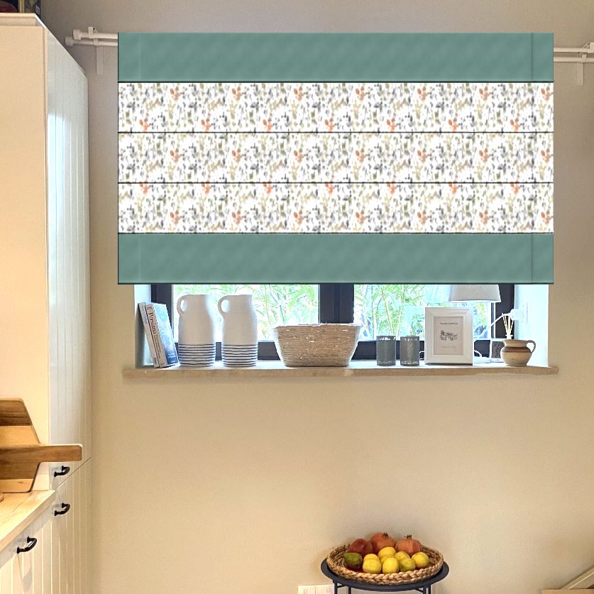 visualisation of a Roman blind against a photo of the window
