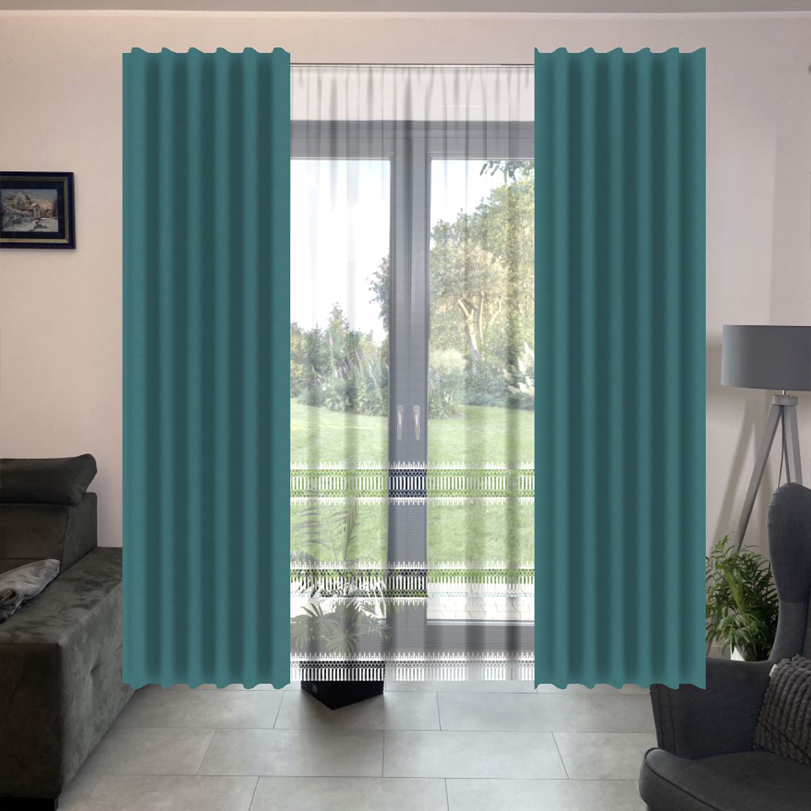 visualisation of a drape and curtain against a picture of a window